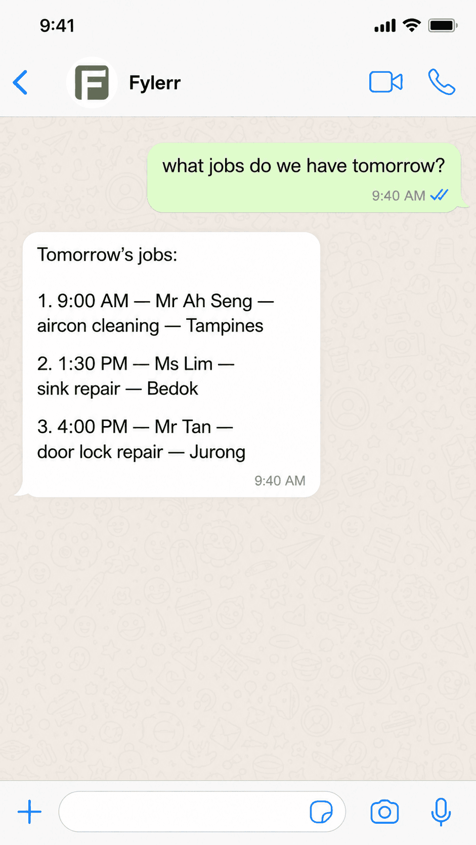Fylerr WhatsApp job tracker preview